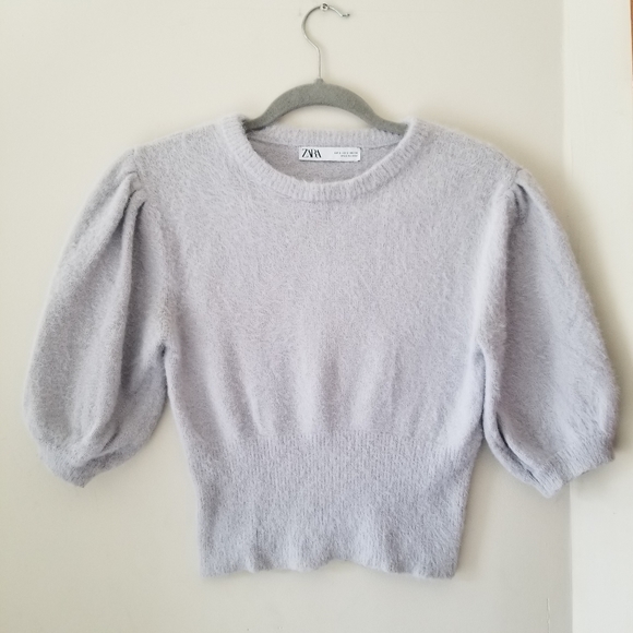 Zara Puffer Ballon Sleeve Knit soft Sweater Top Lilac Size Small - Picture 2 of 9